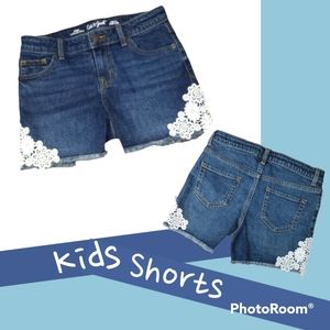 Cat & Jack Side-Lace Jean Shorts Dark Blue Girls Size Large 10-12